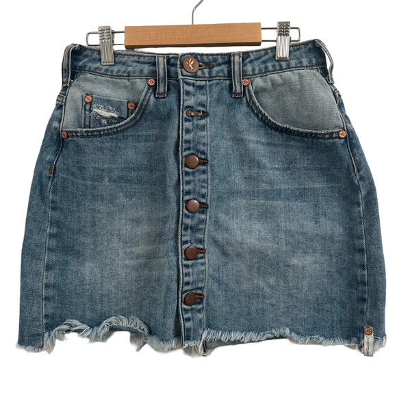One Teaspoon Dresses & Skirts - Viper High Waist Button Through Mini Denim Skirt - Venice